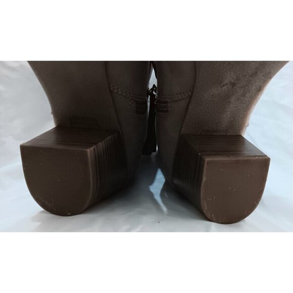 Faux Suede Mid Ankle Booties Size 10  Stacked Heel Taupe Tan Brown Zipper - Picture 9 of 10